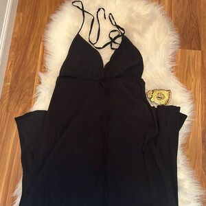 Elan USA Long Black Flowing Low Cut Strappy Dress